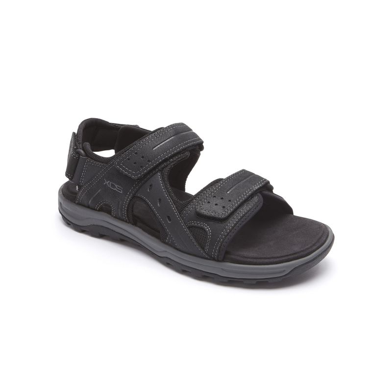 Nwt Rockport Mens Black Sip Resistant Trail Technique Open Leather Sandals 9.5